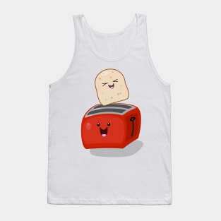 Cute kawaii toast and red toaster cartoon Tank Top